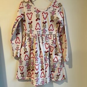 White and Red Kids Dress with Cartoon Print
